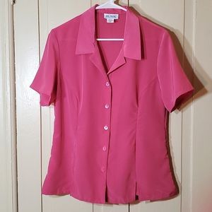 Sheer Fuchsia Pink Button-Down Blouse Blair Large